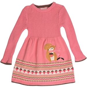 Savannah Pink Knit Dress with Squirrel Applique - Size 4